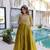 Green silk blend embroidered flared gown set