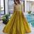 Green silk blend embroidered flared gown set