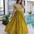 Green silk blend embroidered flared gown set