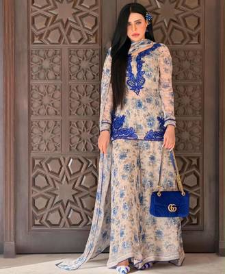 Multicolor faux georgette embroidered palazzo set 1