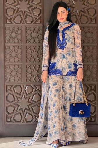 Multicolor faux georgette embroidered palazzo set