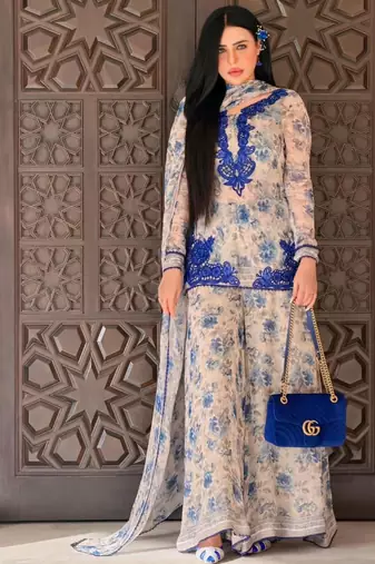 Multicolor faux georgette embroidered palazzo set