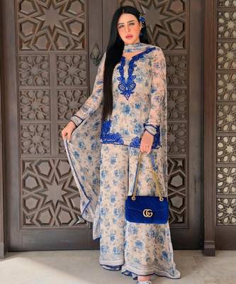 Multicolor faux georgette embroidered palazzo set 2