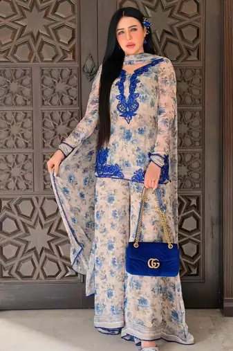 Multicolor faux georgette embroidered palazzo set