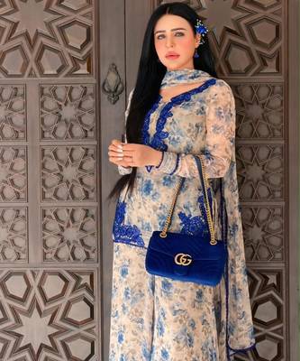 Multicolor faux georgette embroidered palazzo set 3