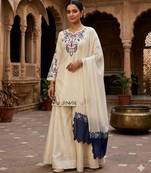 Cream silk blend embroidered palazzo set