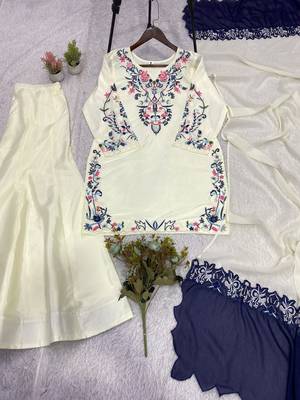 Cream silk blend embroidered palazzo set 3