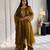 Antique-gold silk blend embroidered flared gown set