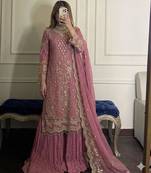 Pink faux georgette embroidered palazzo set