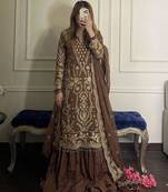 Brown faux georgette embroidered palazzo set