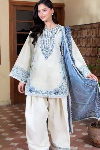 White rayon embroidered farshi salwar set