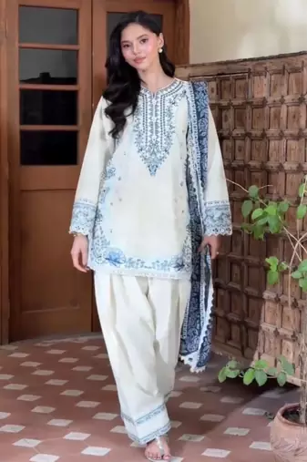 White rayon embroidered farshi salwar set