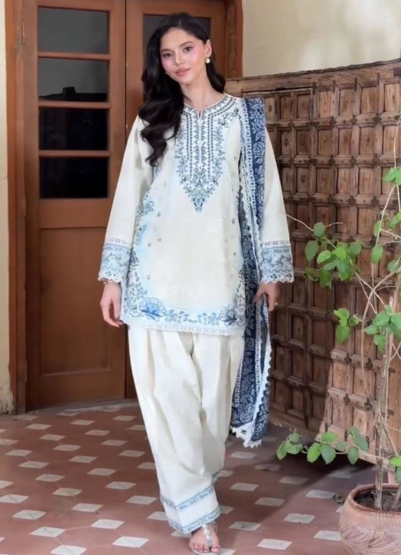 White rayon embroidered farshi salwar set