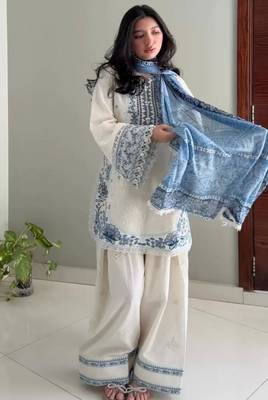 White rayon embroidered farshi salwar set 3