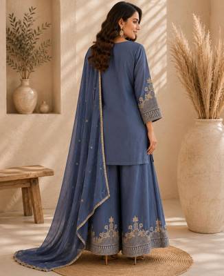 Blue silk blend embroidered palazzo set 2