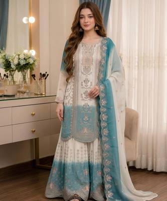 Multicolor georgette embroidered palazzo set 1