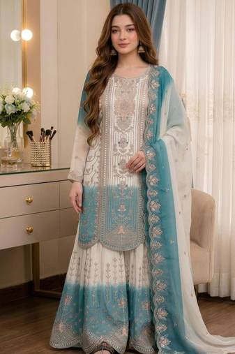 Multicolor georgette embroidered palazzo set