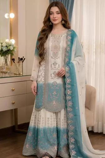 Multicolor georgette embroidered palazzo set