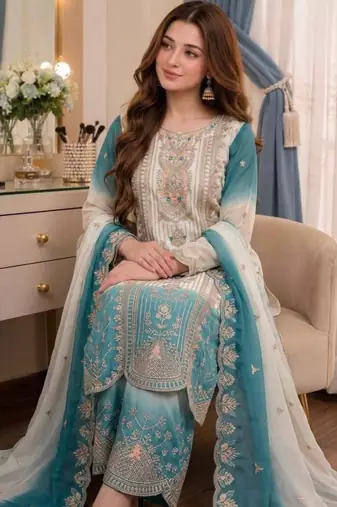 Multicolor georgette embroidered palazzo set