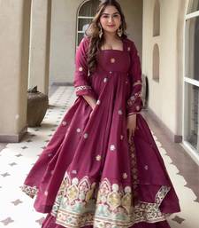 Plum silk blend embroidered palazzo set