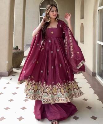 Plum silk blend embroidered palazzo set 3