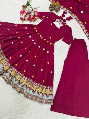 Plum silk blend embroidered palazzo set 4