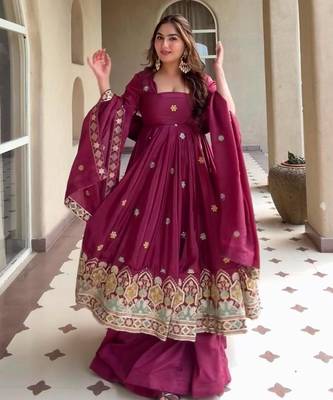Plum silk blend embroidered palazzo set 1