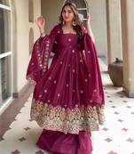 Plum silk blend embroidered palazzo set