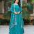 Blue silk blend plain flared gown set