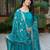 Blue silk blend plain flared gown set