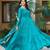 Blue silk blend plain flared gown set