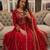 Red faux georgette sequins free size flared gown set