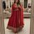 Red faux georgette sequins free size flared gown set