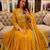 Yellow faux georgette sequins  free size flared gown set