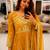 Yellow faux georgette sequins  free size flared gown set