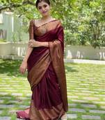 Maroon art silk woven saree with zari work