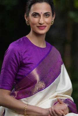 Purple art silk woven saree with zari work 1