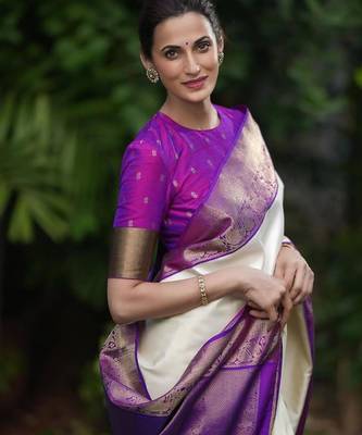 Purple art silk woven saree with zari work 2