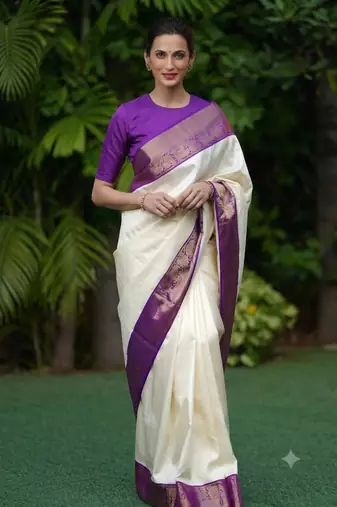 Purple art silk woven saree with zari work