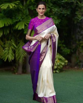 Purple art silk woven saree with zari work 1