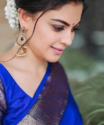 Royal blue art silk woven saree with zari work 3