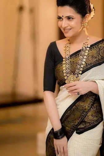 White art silk woven saree with zari work