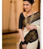 White art silk woven saree with zari work