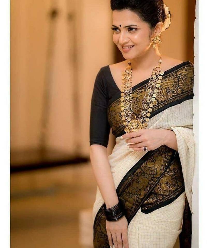 White art silk woven saree with zari work