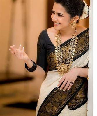 White art silk woven saree with zari work 2