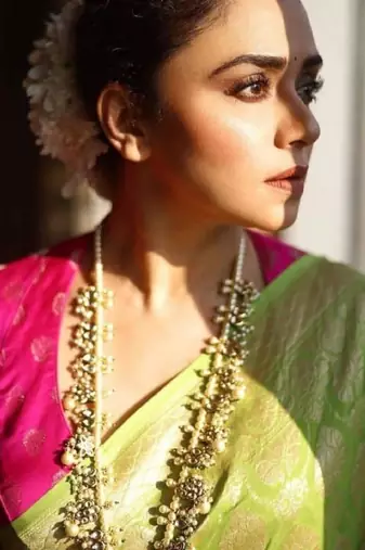 Parrot green art silk woven saree with zari work