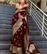 Maroon art silk woven saree with zari work