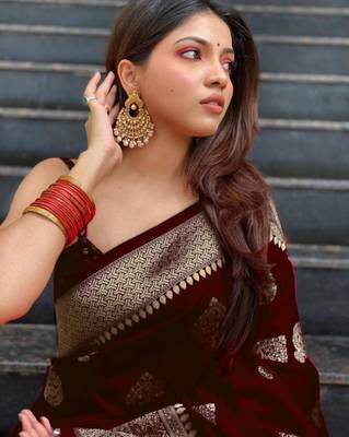 Maroon art silk woven saree with zari work 2