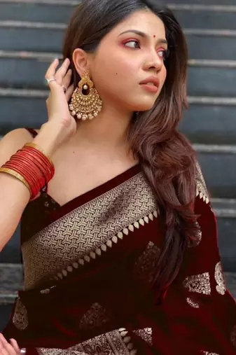 Maroon art silk woven saree with zari work