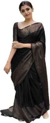 Black art silk woven saree with zari work 1